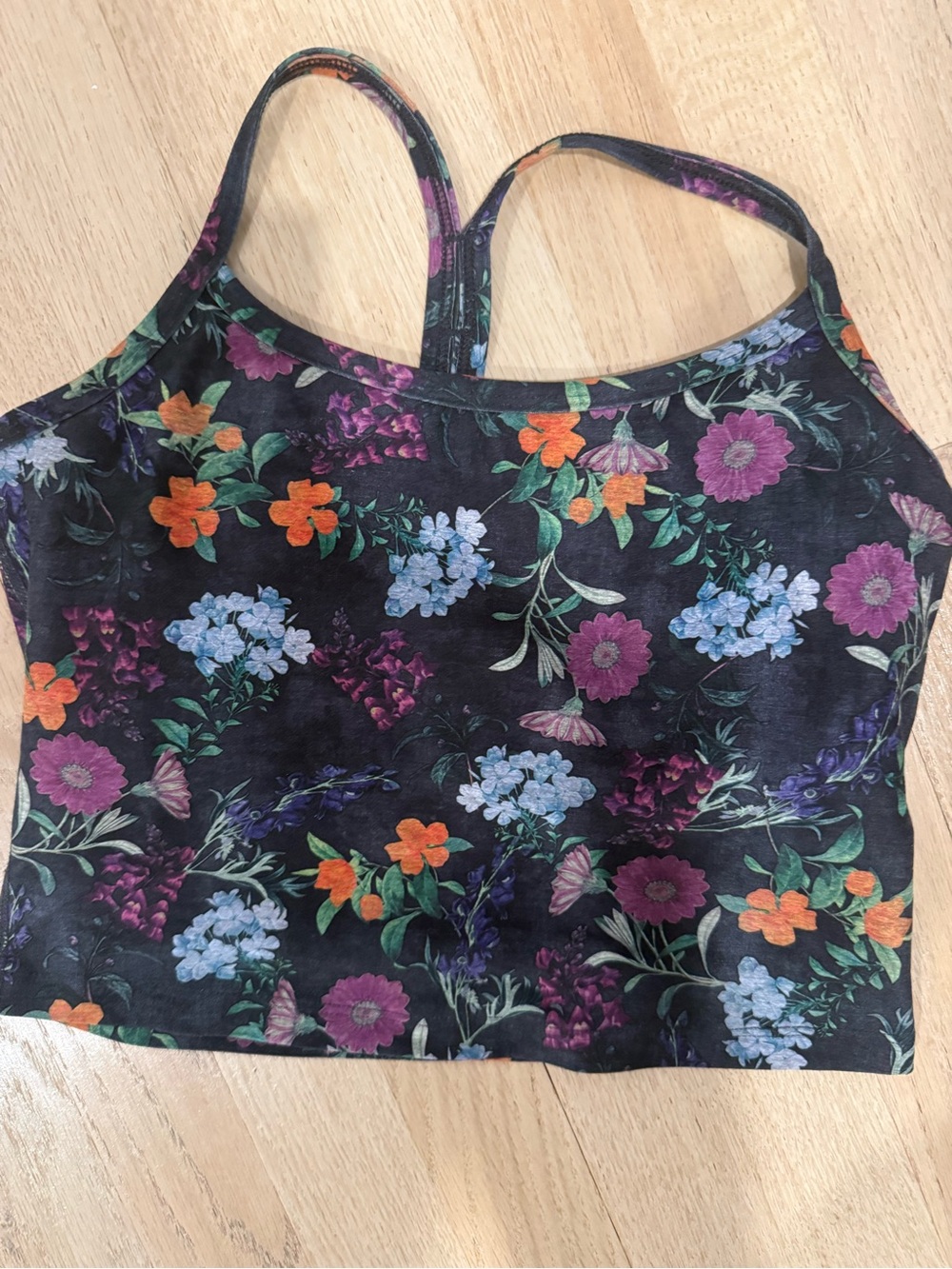 Beyond Yoga Floral Print Black Cropped Top